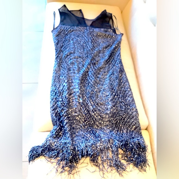 Fun and pretty cocktail dress dark blue with silver embellishments - Picture 1 of 3